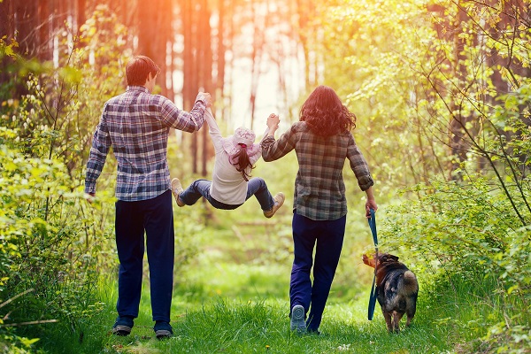 Прогулки семьи по лесу